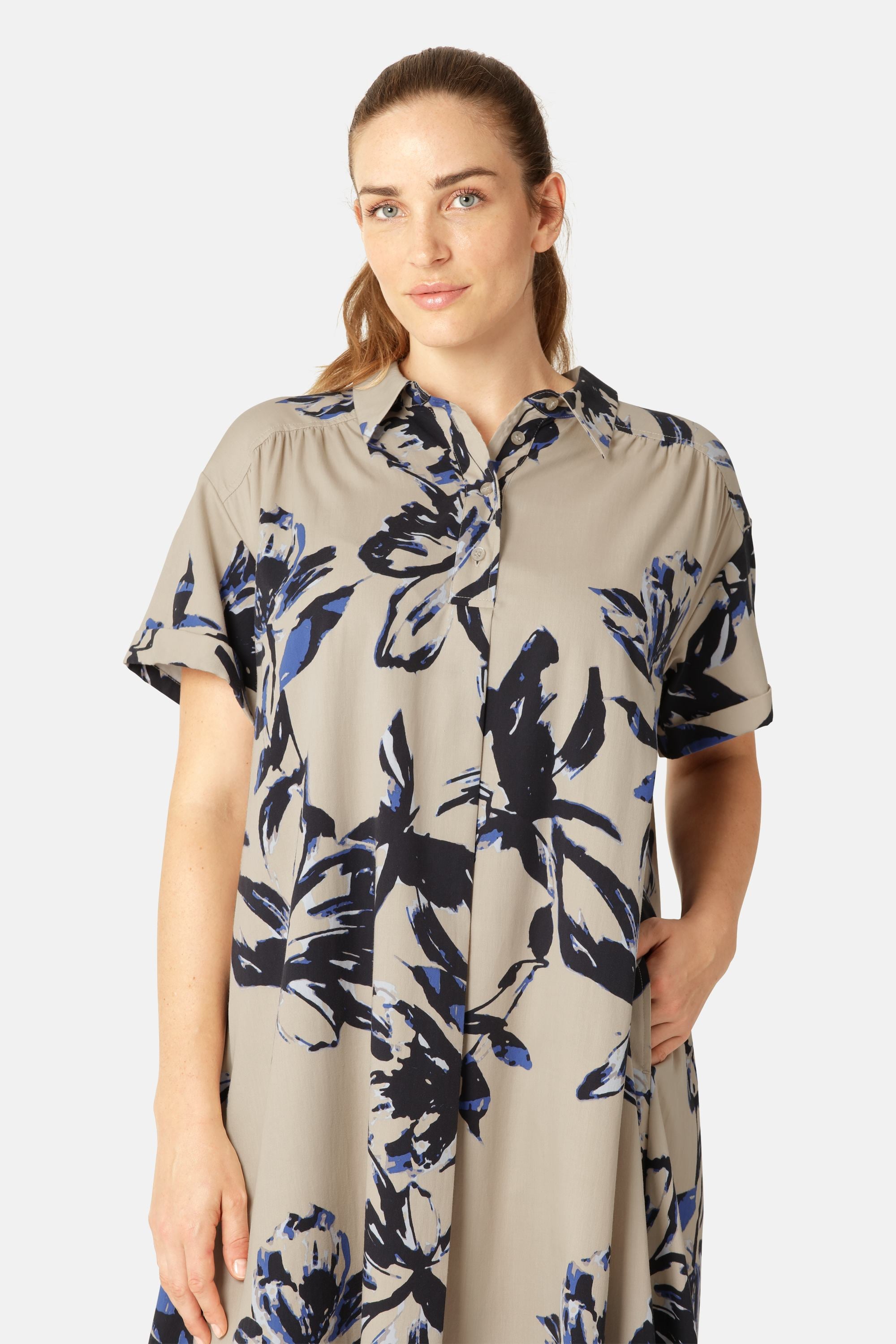 Lang Kjole A-linje - Sand Artsy Stroke Flower